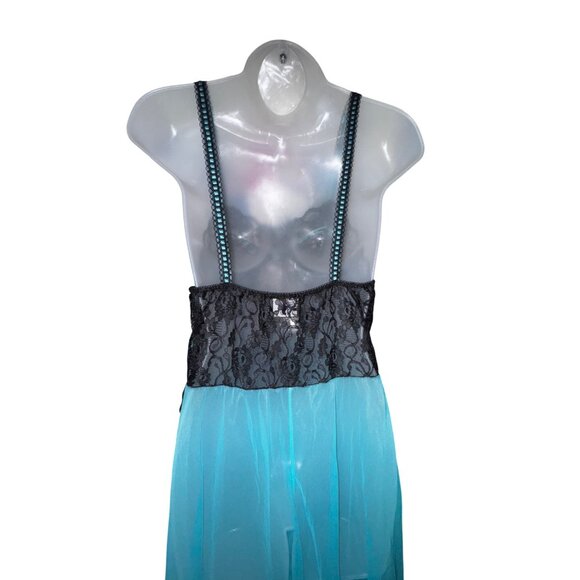 Vintage Jill Andrea Black Lace Blue Sheer Nightgown Medium Goth Vamp Pinup Sexy - Picture 4 of 7